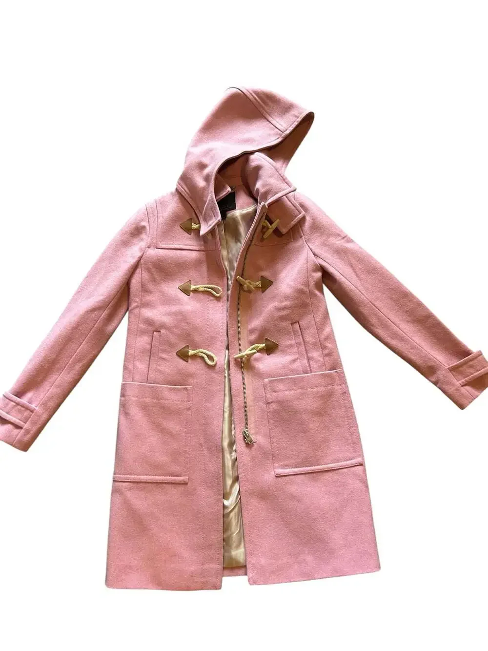 J.Crew Pink Italian Melton Wool Hooded Duffle Coat Size 2 - Picture 4 of 5